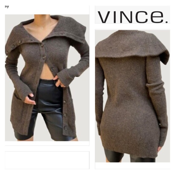 Vince Merino Wool/Baby Alpaca Blend Brown Cardigan Sweater Collared Size XS - Picture 2 of 12